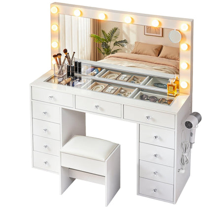 Artiss Dressing Table Vanity Desk Set Stool LED Bulbs White.