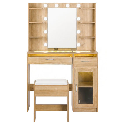Artiss Dressing Table Vanity Desk Set 10 LED Bulbs RGB Light Wood.