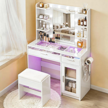 Artiss Dressing Table Vanity Desk Set 10 LED Bulbs RGB Light White.