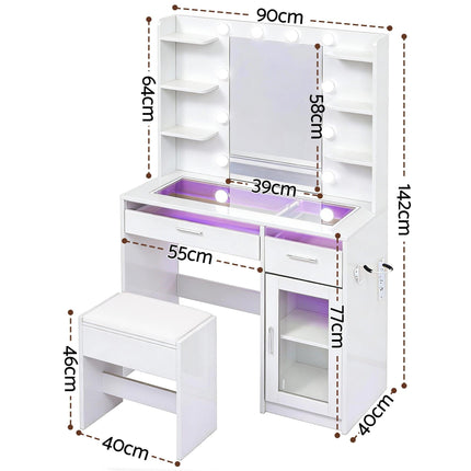 Artiss Dressing Table Vanity Desk Set 10 LED Bulbs RGB Light White.