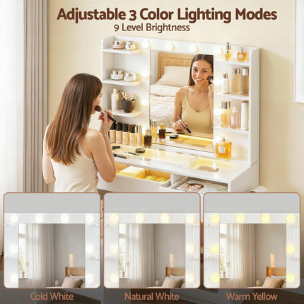 Artiss Dressing Table Vanity Desk Set 10 LED Bulbs RGB Light White.