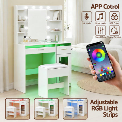Artiss Dressing Table Vanity Desk Set 10 LED Bulbs RGB Light White.