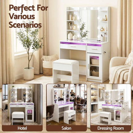 Artiss Dressing Table Vanity Desk Set 10 LED Bulbs RGB Light White.