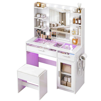 Artiss Dressing Table Vanity Desk Set 10 LED Bulbs RGB Light White.