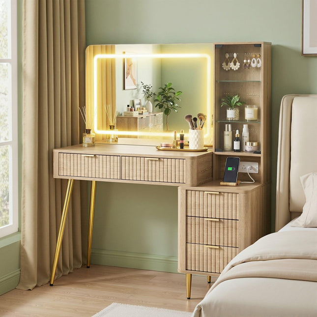 Artiss Dressing Table LED Vanity Desk Charging Station Wood.