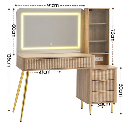 Artiss Dressing Table LED Vanity Desk Charging Station Wood.