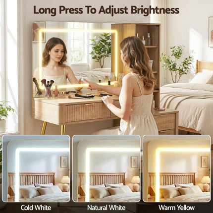Artiss Dressing Table LED Vanity Desk Charging Station Wood.