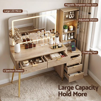 Artiss Dressing Table LED Vanity Desk Charging Station Wood.