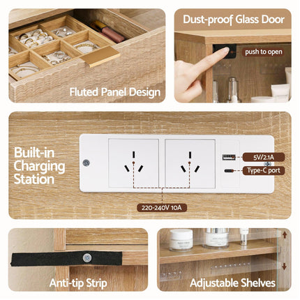 Artiss Dressing Table LED Vanity Desk Charging Station Wood.