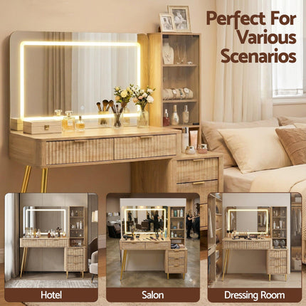 Artiss Dressing Table LED Vanity Desk Charging Station Wood.