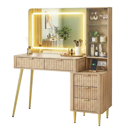 Artiss Dressing Table LED Vanity Desk Charging Station Wood.