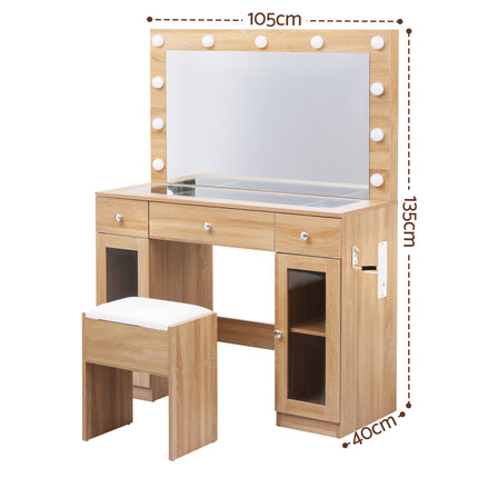 Artiss Dressing Table Vanity Desk Set LED Bulbs RGB Light Wood.