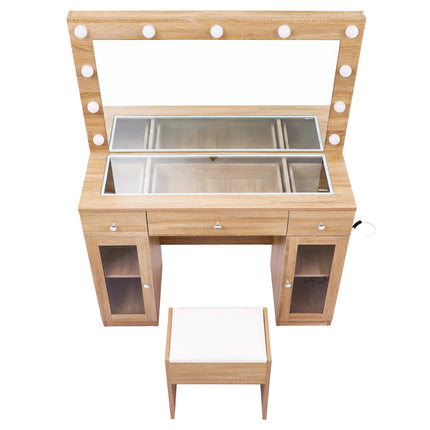 Artiss Dressing Table Vanity Desk Set LED Bulbs RGB Light Wood.