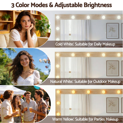 Artiss Dressing Table Vanity Desk Set LED Bulbs RGB Light Wood.