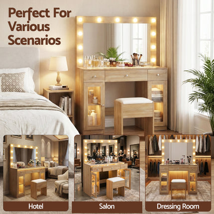 Artiss Dressing Table Vanity Desk Set LED Bulbs RGB Light Wood.