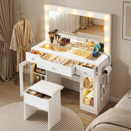 Artiss Dressing Table Vanity Desk Set LED Bulbs RGB Light White.