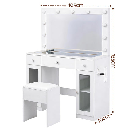 Artiss Dressing Table Vanity Desk Set LED Bulbs RGB Light White.