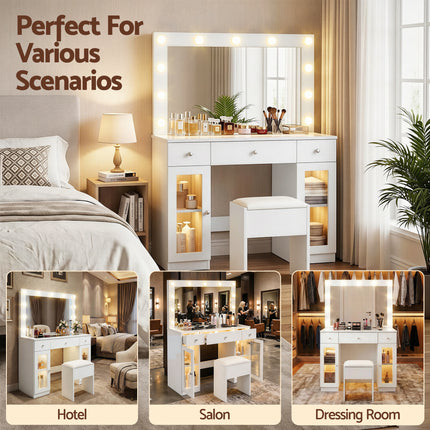 Artiss Dressing Table Vanity Desk Set LED Bulbs RGB Light White.