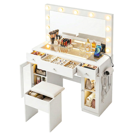 Artiss Dressing Table Vanity Desk Set LED Bulbs RGB Light White.