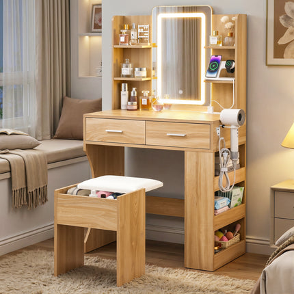 Artiss Dressing Table LED Vanity Desk Set Stool Wood.