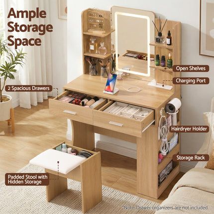 Artiss Dressing Table LED Vanity Desk Set Stool Wood.