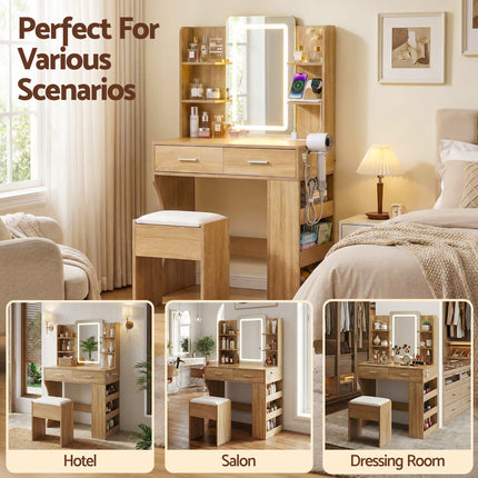 Artiss Dressing Table LED Vanity Desk Set Stool Wood.