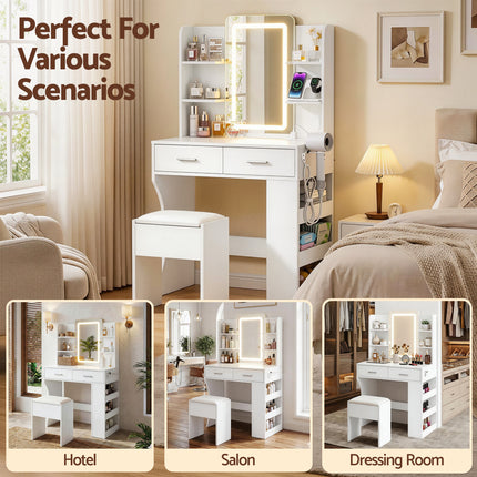 Artiss Dressing Table LED Vanity Desk Set Stool White.