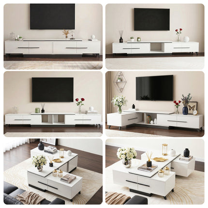 Artiss Extendable TV Cabinet Entertainment Unit Stand White.