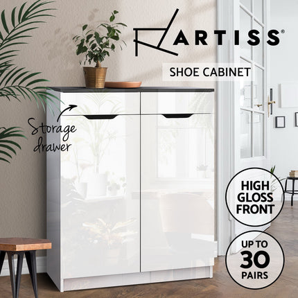 Artiss Shoe Rack Cabinet 30 Pairs White Eve.