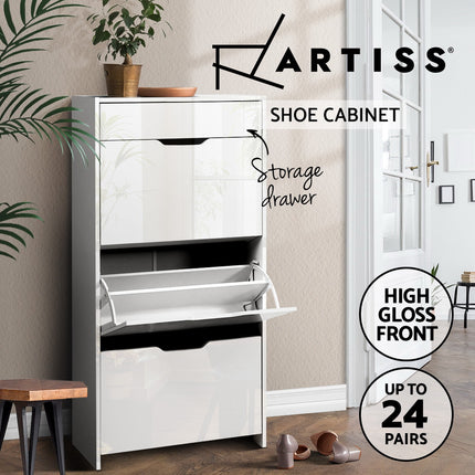 Artiss Shoe Rack Cabinet 24 Pairs White Luna.