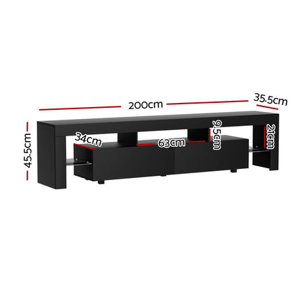 Artiss TV Cabinet Entertainment Unit Stand RGB LED Gloss Furniture 200cm Black.