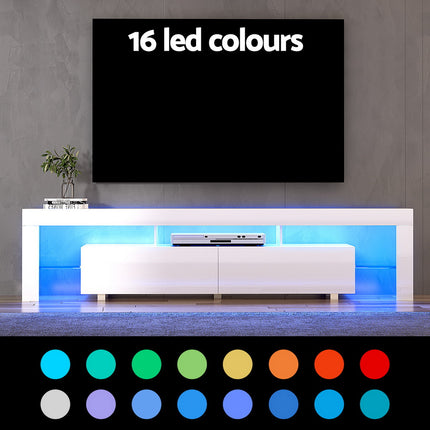 Artiss TV Cabinet Entertainment Unit Stand RGB LED Gloss Furniture 200cm White.