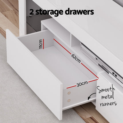 Artiss TV Cabinet Entertainment Unit Stand RGB LED Gloss Furniture 200cm White.