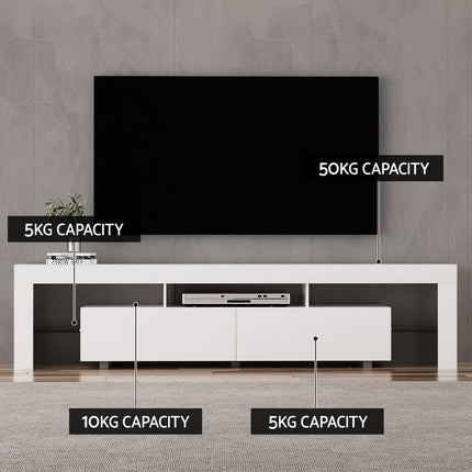 Artiss TV Cabinet Entertainment Unit Stand RGB LED Gloss Furniture 200cm White.