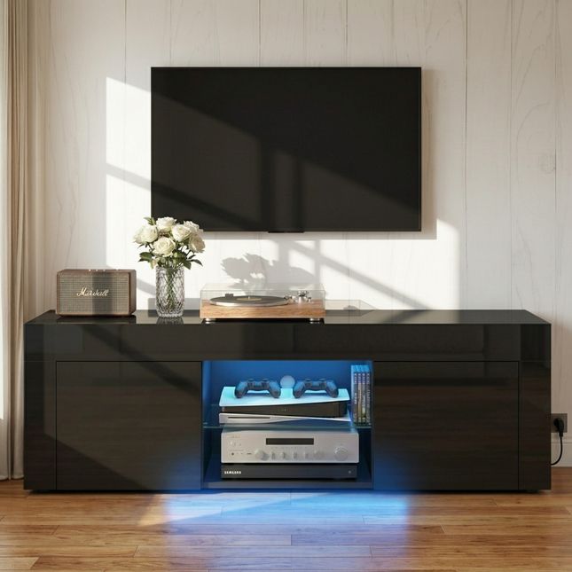 Artiss Entertainment Unit TV Cabinet LED 130cm Black Angus.