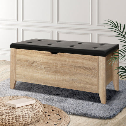 Artiss Storage Ottoman Blanket Box Leather Oak.