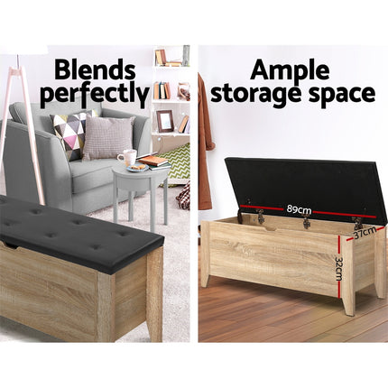 Artiss Storage Ottoman Blanket Box Leather Oak.