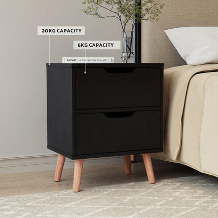 Artiss Bedside Table 2 Drawers - BODEN Black.