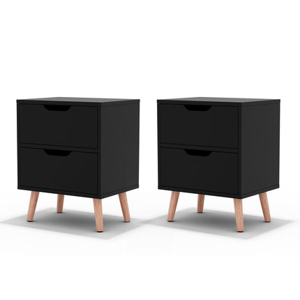 Artiss 2 x Bedside Table 2 Drawers - BODEN Black.