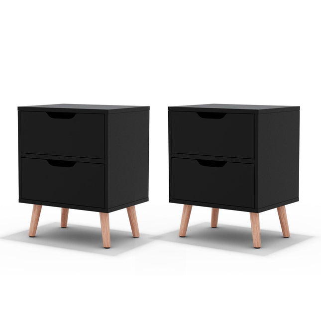 Artiss 2 x Bedside Table 2 Drawers - BODEN Black.