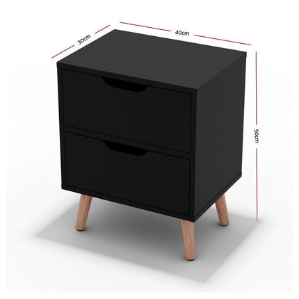 Artiss 2 x Bedside Table 2 Drawers - BODEN Black.