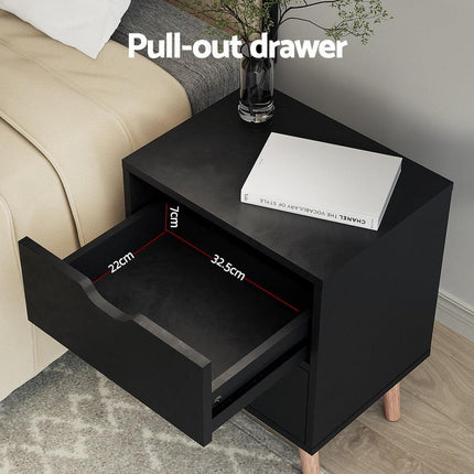 Artiss 2 x Bedside Table 2 Drawers - BODEN Black.