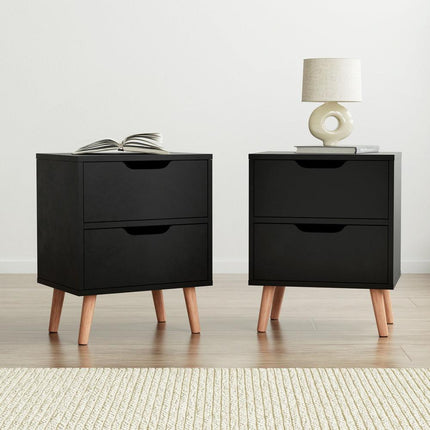 Artiss 2 x Bedside Table 2 Drawers - BODEN Black.