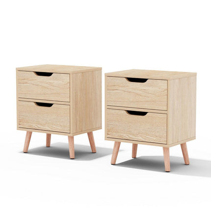 Artiss 2 x Bedside Table 2 Drawers - BODEN Pine.