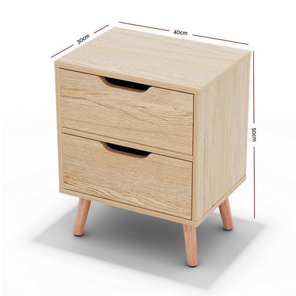 Artiss 2 x Bedside Table 2 Drawers - BODEN Pine.
