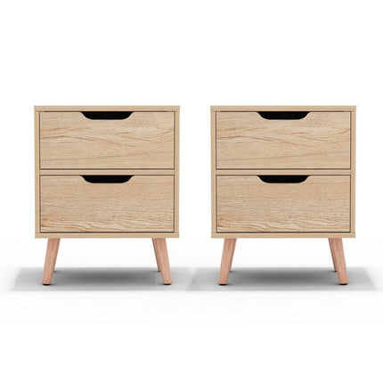 Artiss 2 x Bedside Table 2 Drawers - BODEN Pine.