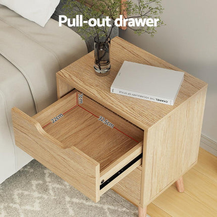 Artiss 2 x Bedside Table 2 Drawers - BODEN Pine.