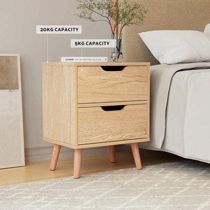 Artiss 2 x Bedside Table 2 Drawers - BODEN Pine.