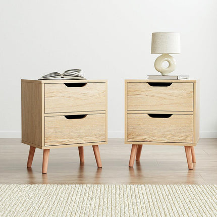 Artiss 2 x Bedside Table 2 Drawers - BODEN Pine.