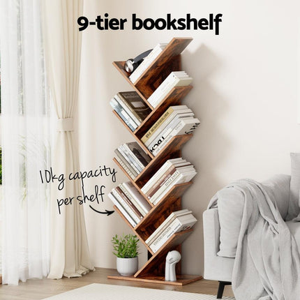 Artiss Tree Bookshelf 9 Tiers Walnut.
